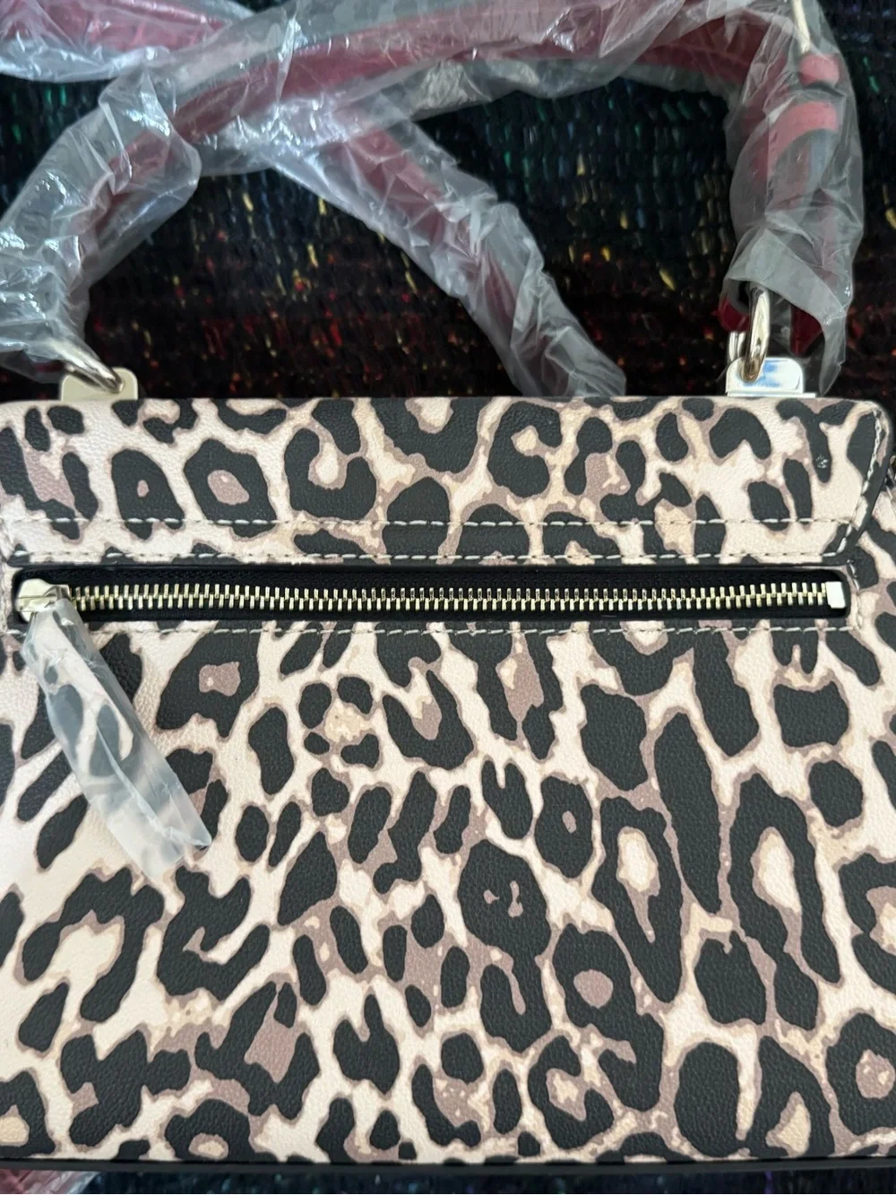 GUESS Red Croco-Embossed Shoulder Bag with Leopard Print Flap